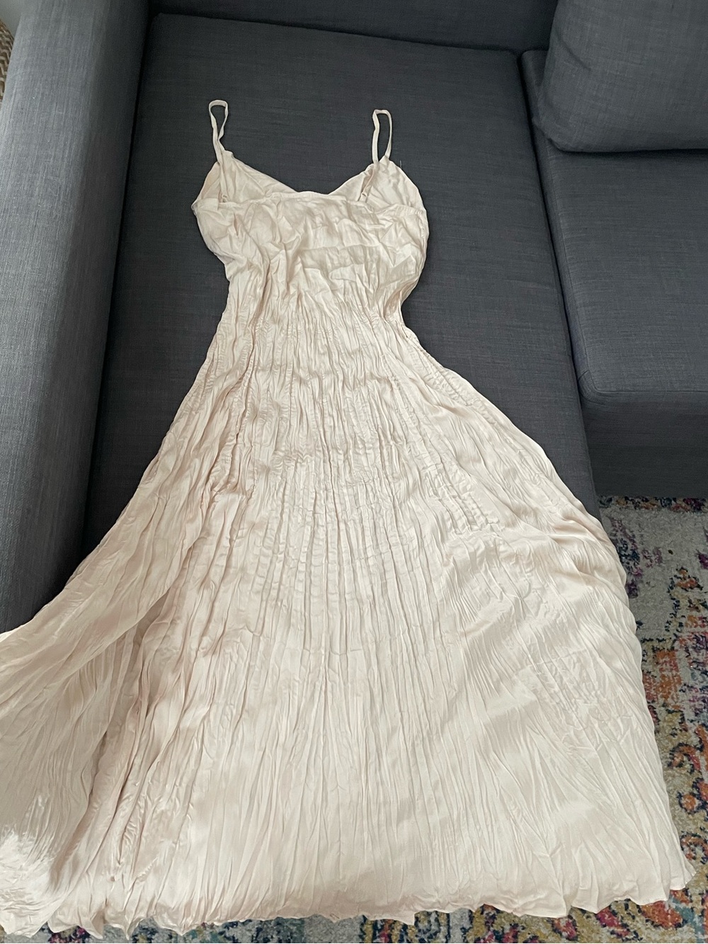 Zara satin wrinkle effect long dress beige small - Picture 6 of 6